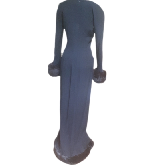 ALFRED SUNG Dresses & Skirts - Designer Black Dress with Fur Cuffs And Hem